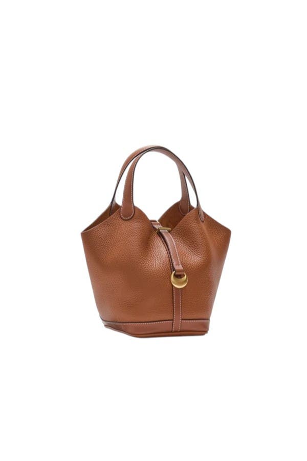 Monaco Genuine Pebble Leather Bucket Bag, Alternate, color, Brown