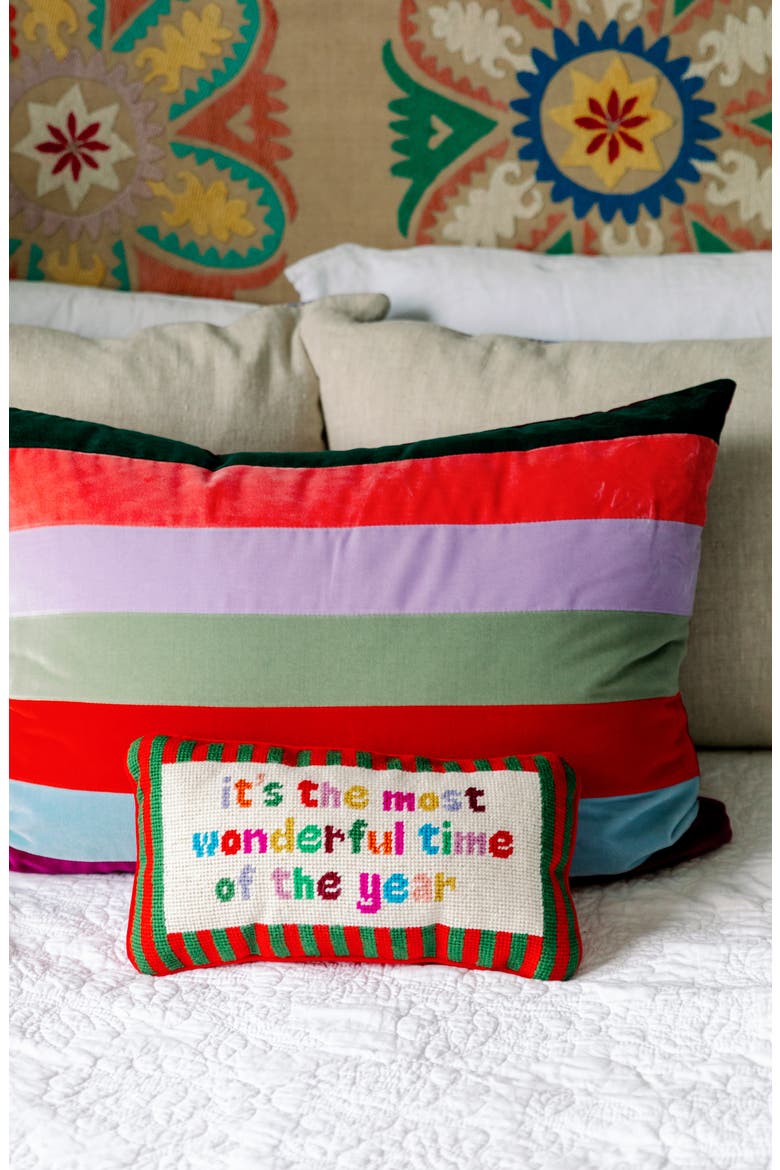 Wonderful Time Needlepoint Pillow, Alternate, color, Red
