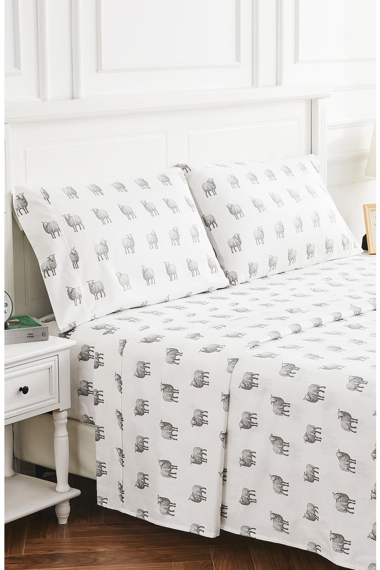 Sheep Print 400 Thread Count Cotton Sheet Set, Alternate, color, GREY