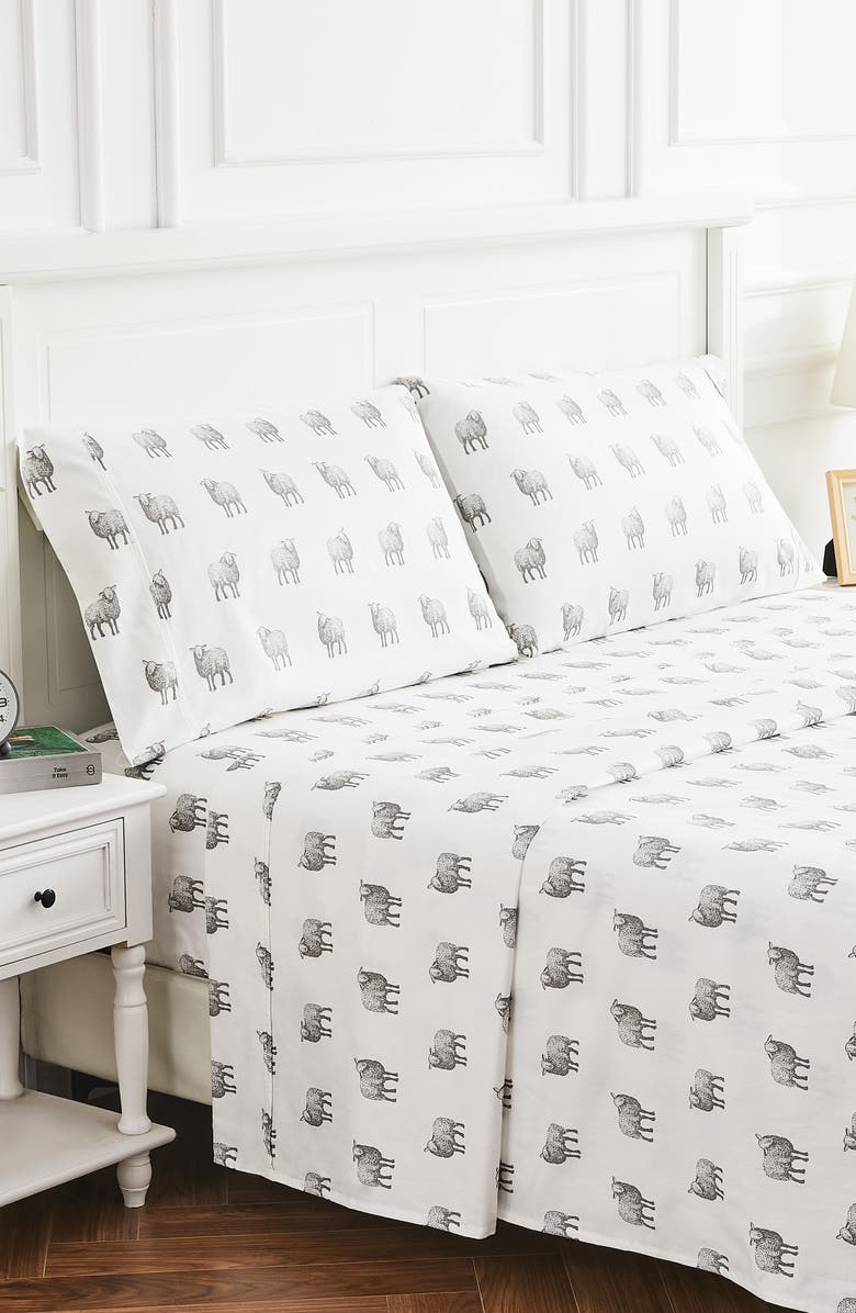 MELANGE HOME Elephant Print 400 Thread Count Cotton Sheet Set, Alternate, color, Grey