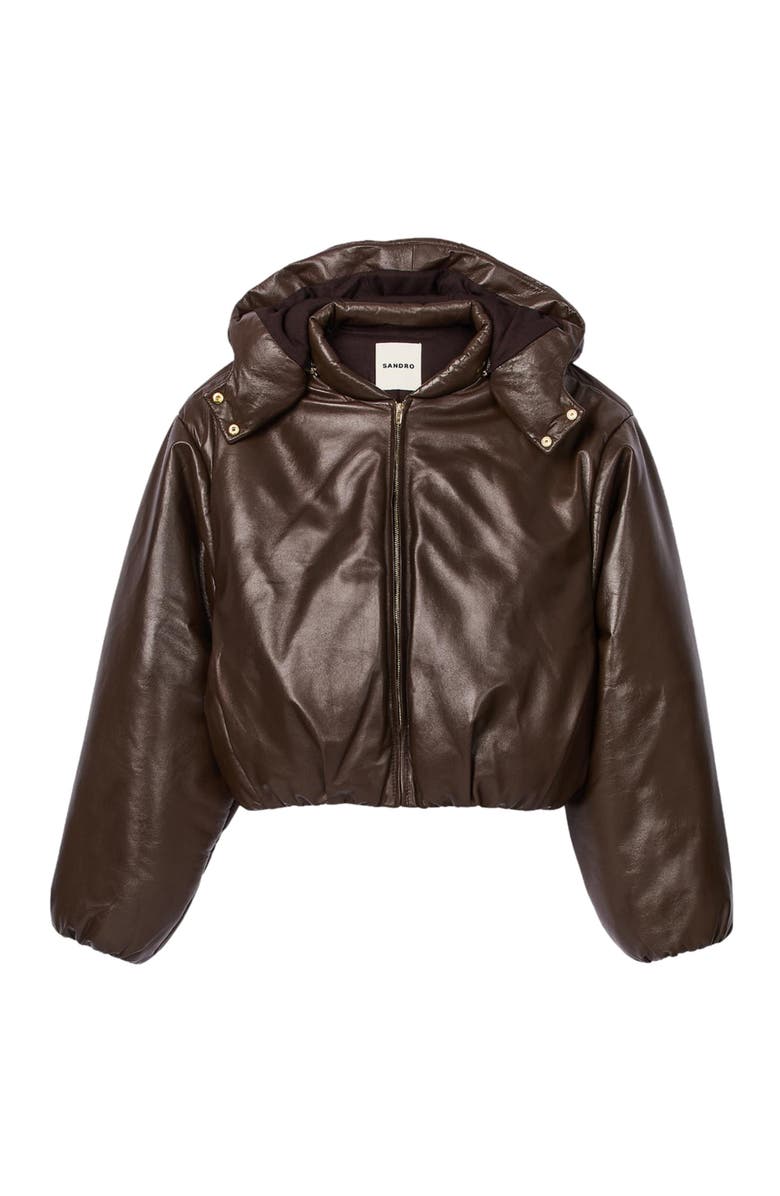 SANDRO Glazed leather jacket, Alternate, color, 