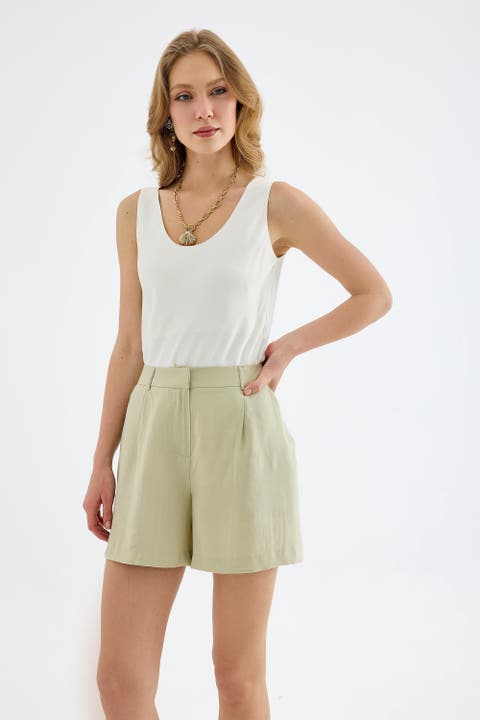 Velina High-Waist Single Pleat Tailored Mini Shorts