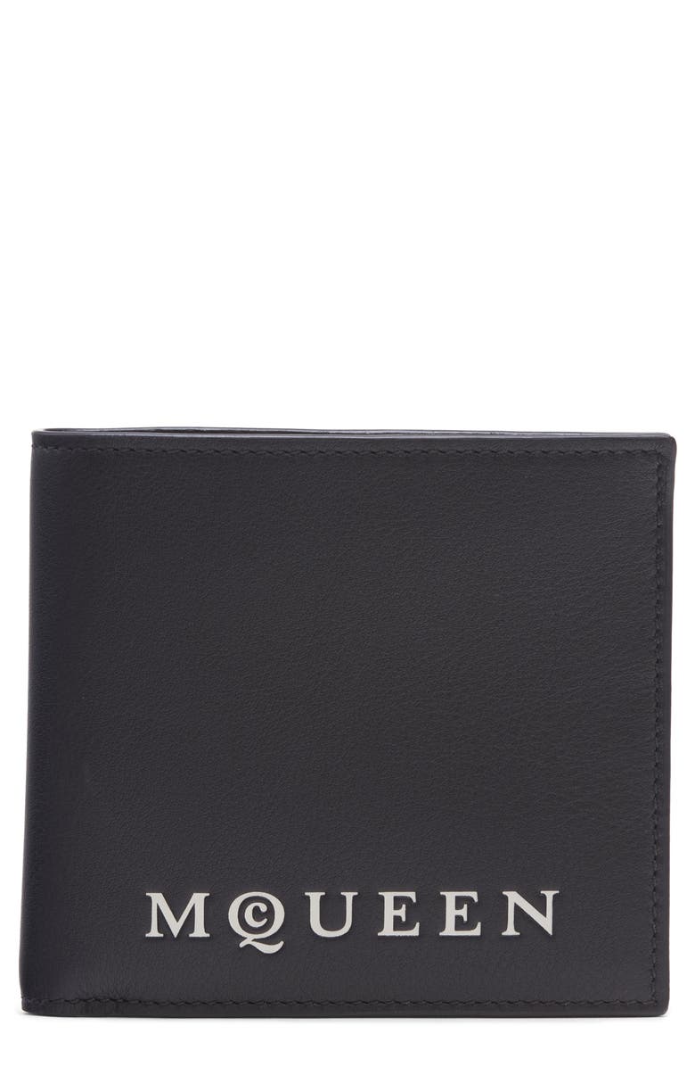 McQueen Logo Leather Bifold Wallet, Main, color, Black/ Bone