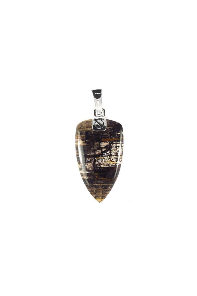 Small Petrified Wood Fossil One-Of-A-Kind Arrow Pendant Sterling Silver Necklace, Alternate, color, BROWN