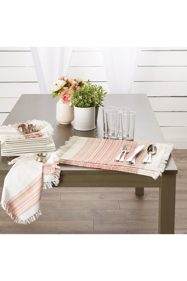 Striped Fringed Placemat Set/6, Alternate, color, Pimento