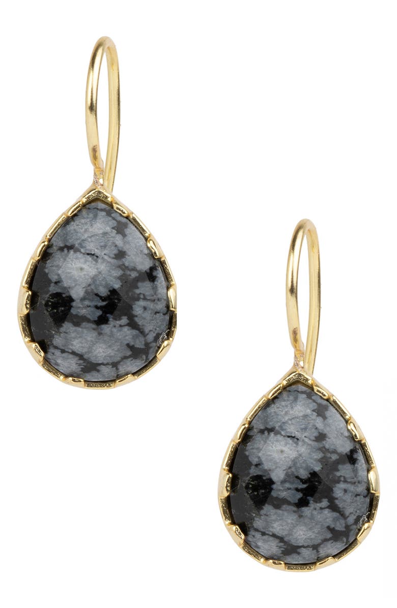 SAACHI Midnight Glow 14K Gold Plated Pear Agate Drop Earrings, Main, color, Black
