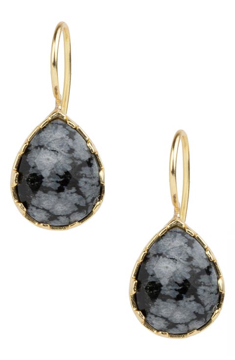Midnight Glow 14K Gold Plated Pear Agate Drop Earrings