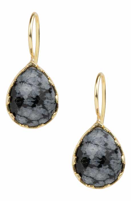 SAACHI Midnight Glow 14K Gold Plated Pear Agate Drop Earrings