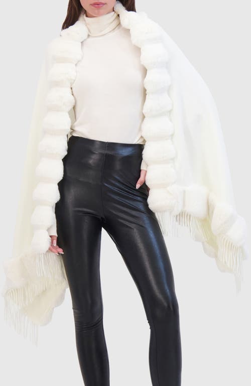 Lyla Grant Cashmere & Wool Blend Cape With Fur-free Chinchilla (faux Fur) Trim) In White
