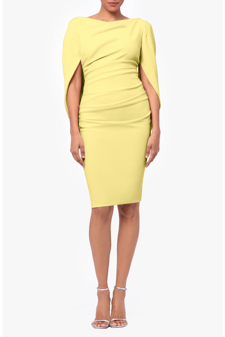 Drape Back Scuba Crepe Cocktail Dress, Main, color, LEMON