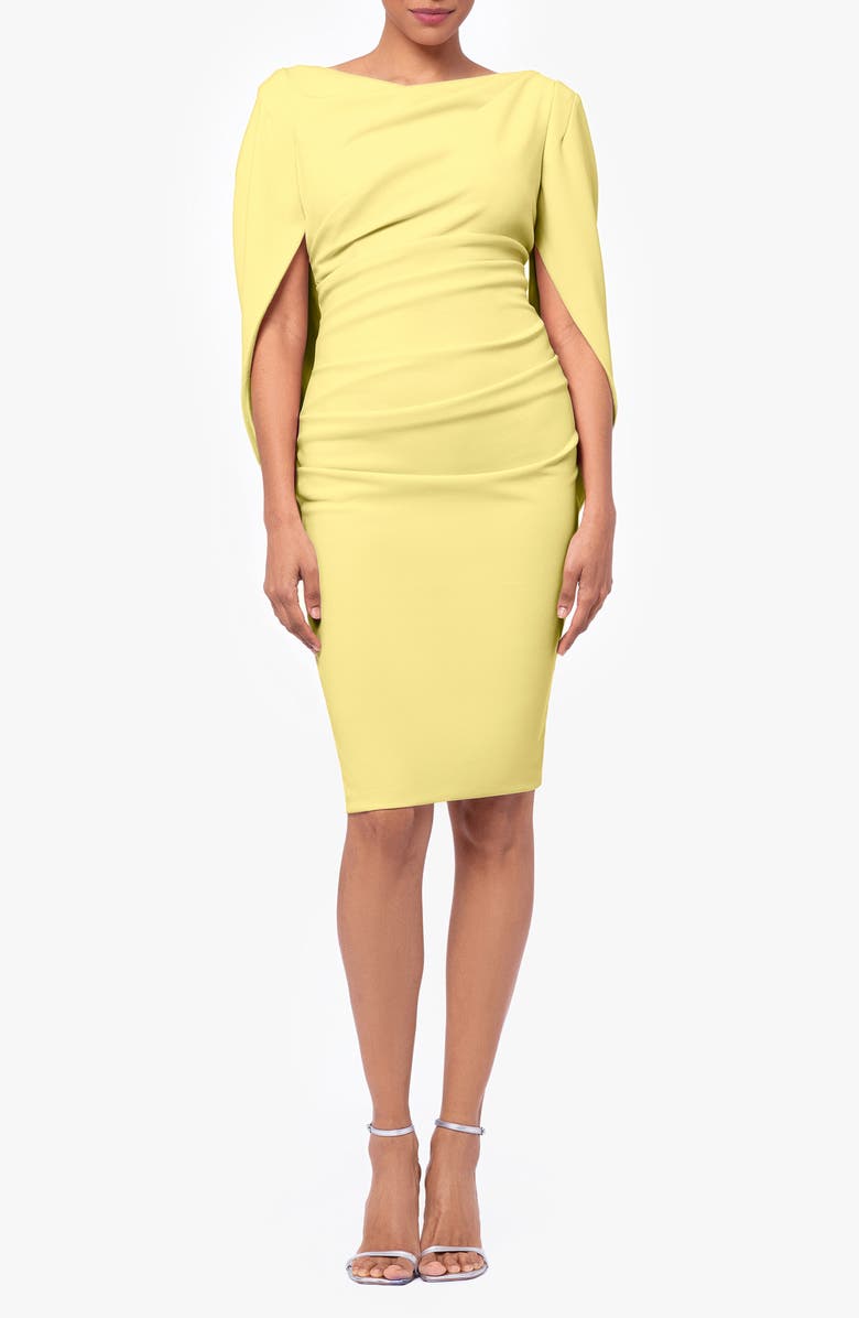 Betsy & Adam Drape Back Scuba Crepe Cocktail Dress, Main, color, Lemon