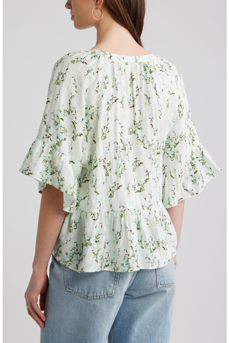 Ruffle Peplum Top, Alternate, color, IVORY- BLUE LILIBET FLORAL