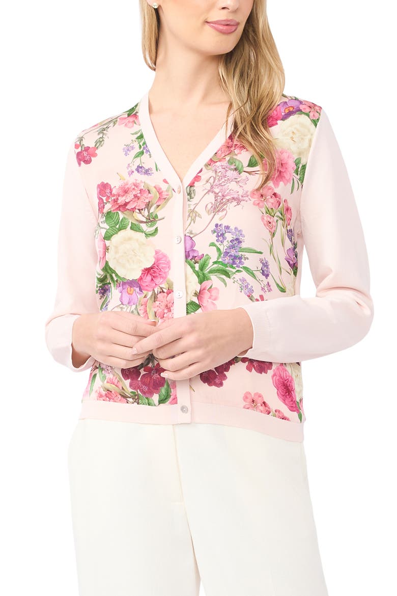 Lisa Mixed Media Cardigan, Main, color, CLOUD PINK