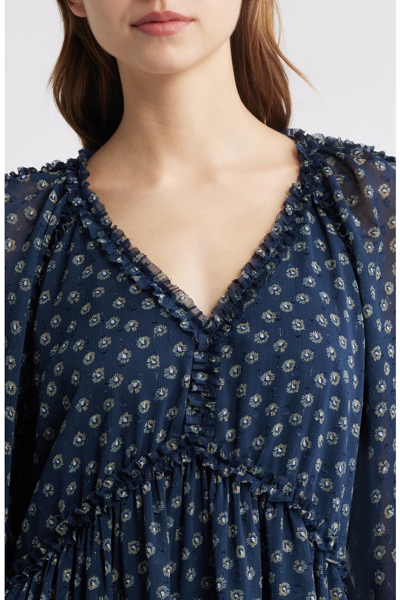 Tiered Ruffle Long Sleeve Chiffon Dress, Alternate, color, NAVY-BEIGE DONNA FLORAL