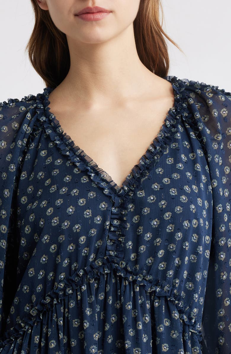 Chelsea28 Tiered Ruffle Long Sleeve Chiffon Dress, Alternate, color, Navy-Beige Donna Floral