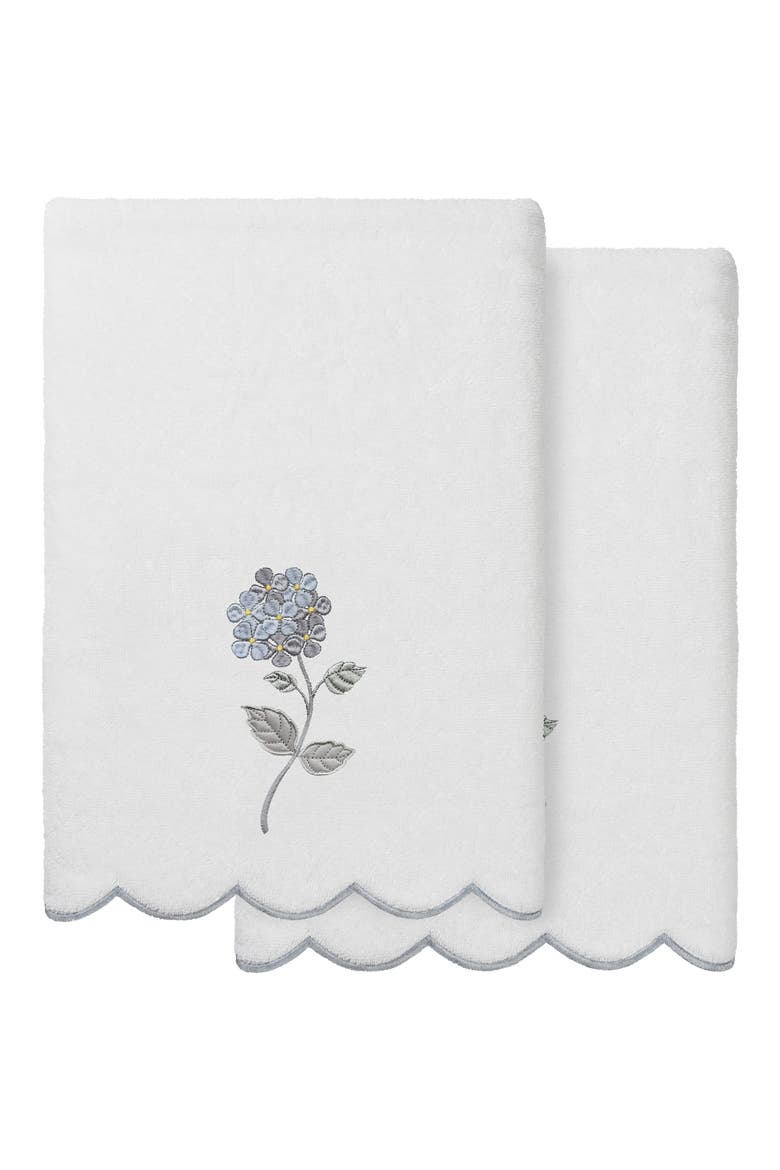 2-Piece Hydea Embroidered Turkish Cotton Towel Set, Main, color, WHITE/ GRAY