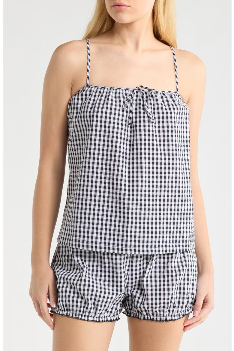 Gingham Seersucker Cami & Bloomer Short Pajamas, Main, color, UTILITY BLUE COMBO