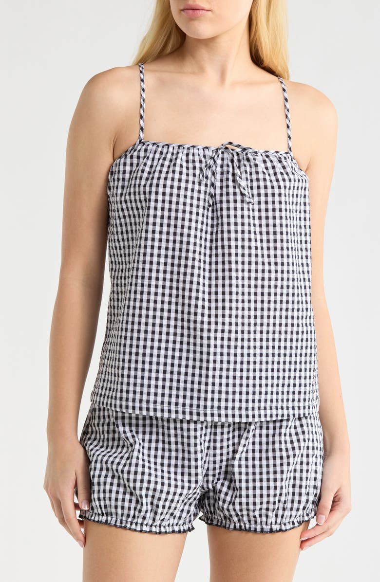 French Connection Gingham Seersucker Cami & Bloomer Short Pajamas, Main, color, Utility Blue Combo