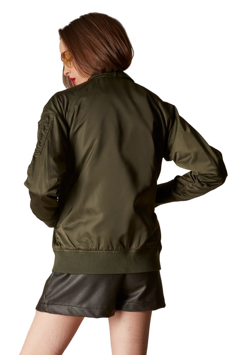 Women's Satin Bomber Jacket, Alternate, color, Dark Green