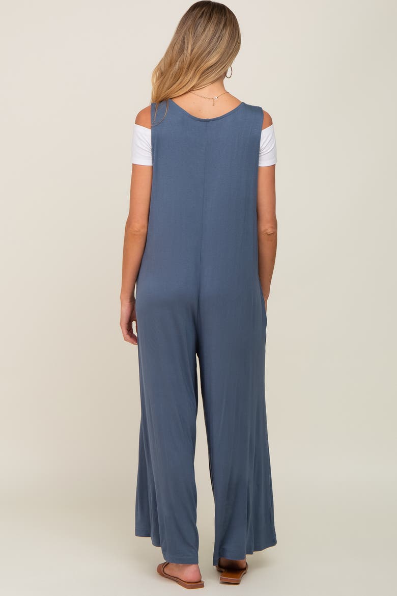 Deep V Sleeveless Wide Leg Jumpsuit, Alternate, color, Blue
