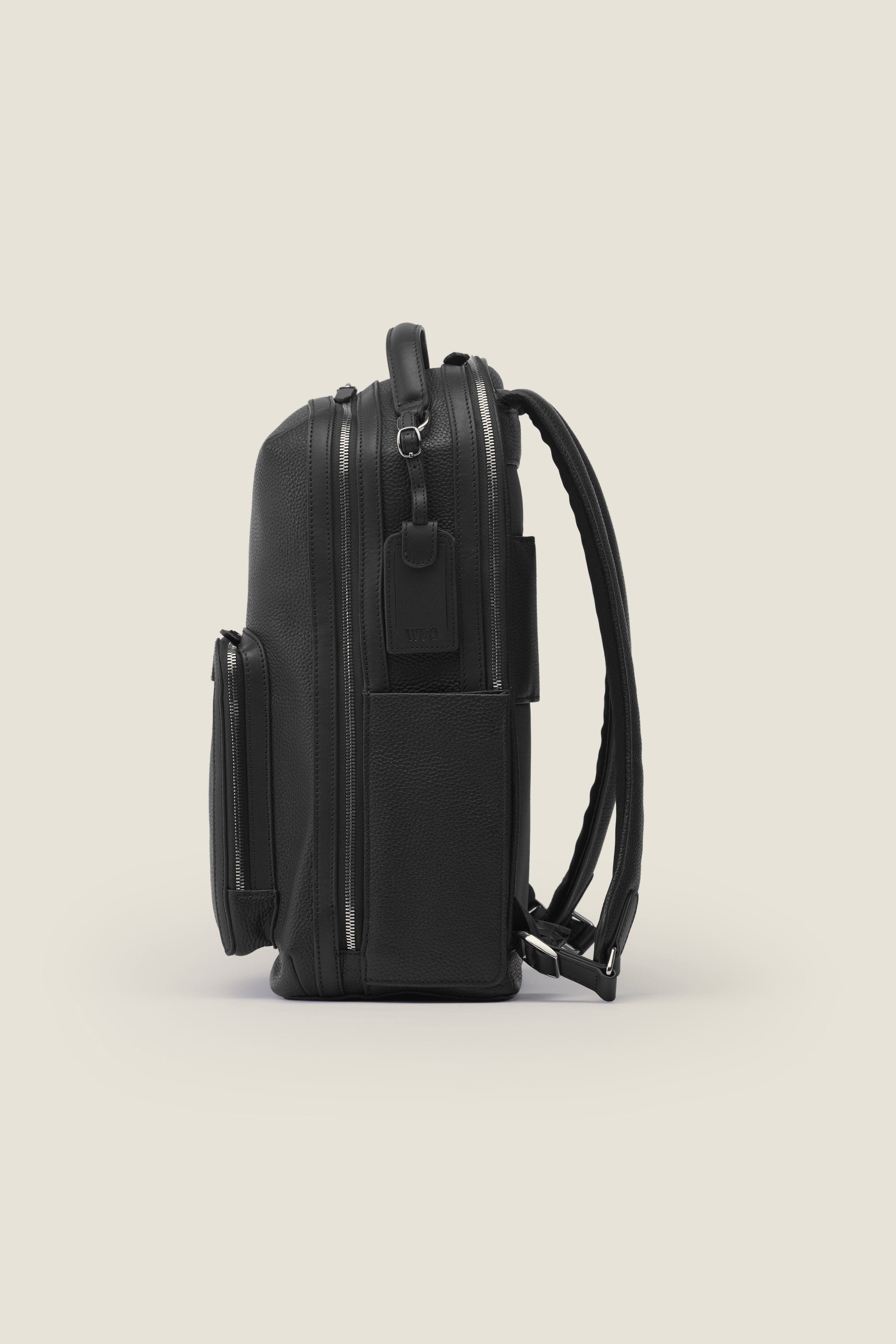 Pilot Organized Expandable Leather Travel Backpack, Alternate, color, Jet Black
