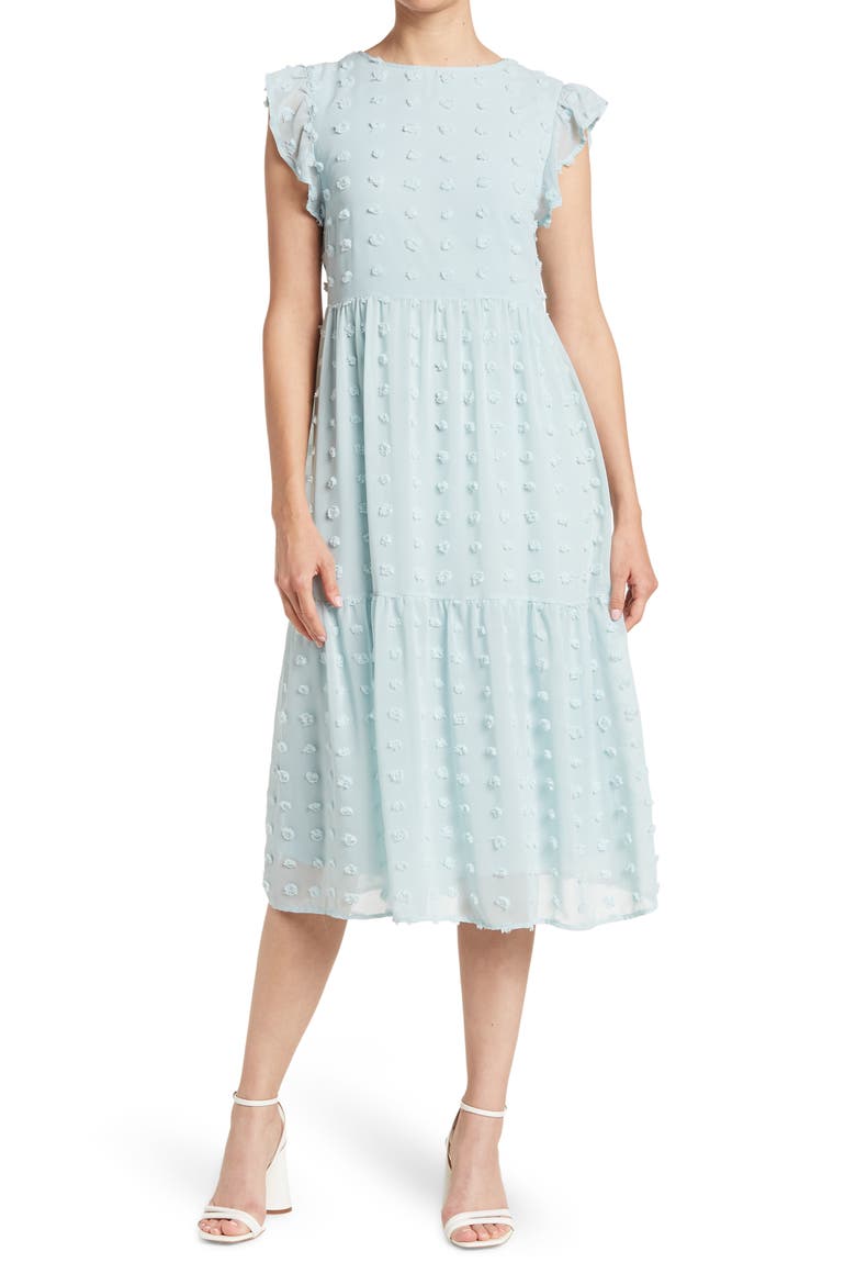 Ballerina Clip Dot Tiered Midi Dress, Main, color, SAGE