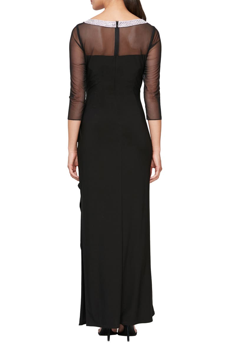 Illusion Embellished Detail Jersey Gown, Alternate, color, BLACK