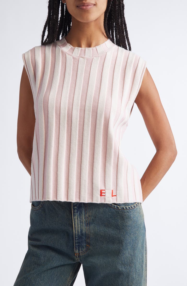 Eckhaus Latta Gender Inclusive Keyboard Stripe Merino Wool Sweater Vest, Main, color, Flamingo