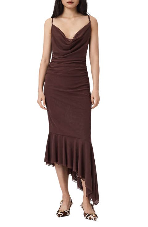 Bea Asymmetric Hem Mesh Midi Dress