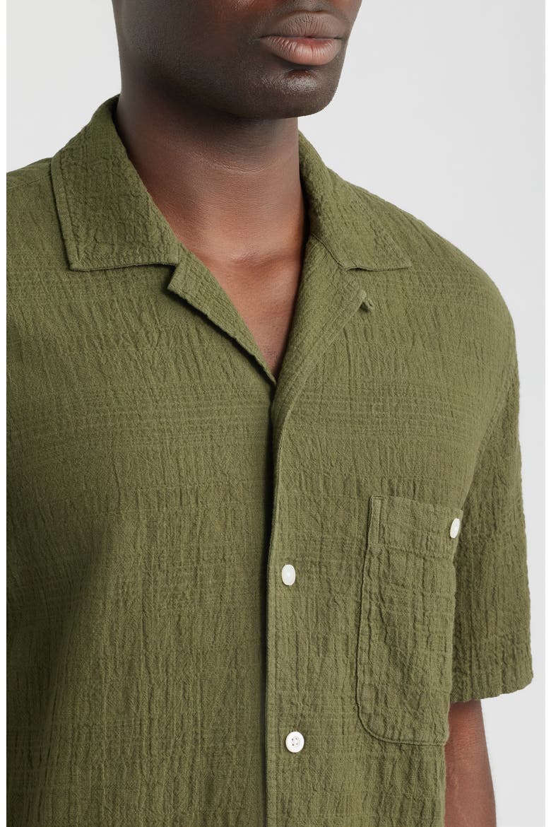Cotton and Linen Slub Camp Shirt, Alternate, color, OLIVE DRAB