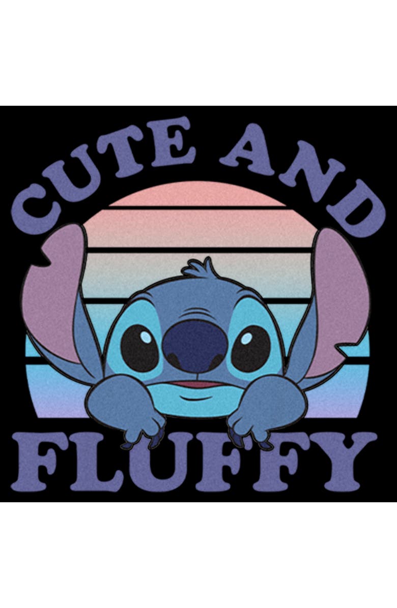 Lilo & Stitch Girl's Lilo & Stitch Cute and Fluffy Retro Sunset Graphic T-Shirt, Alternate, color, Black