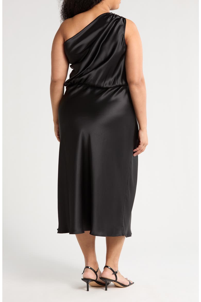 One-Shoulder Satin Midi Dress, Alternate, color, BLACK