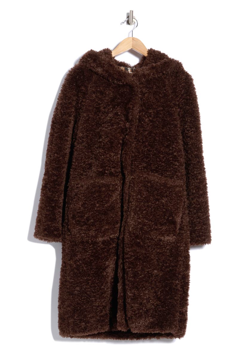 Hooded Faux Fur Coat, Alternate, color, BROWN