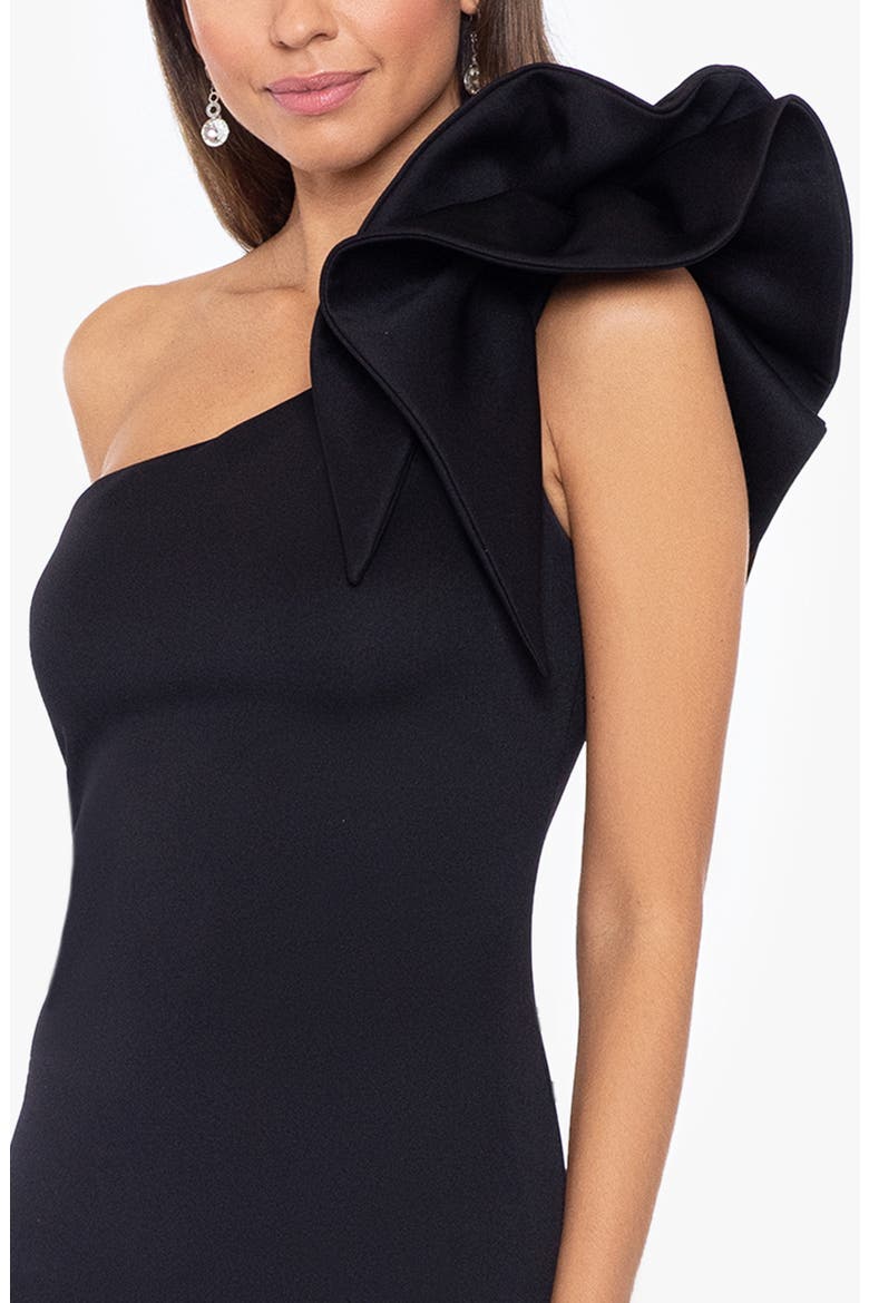 Ruffle One-Shoulder Trumpet Gown, Alternate, color, BLACK
