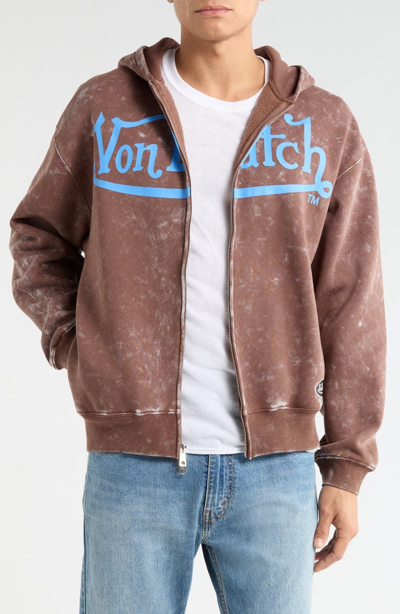 Von Dutch Oversize Fleece Zip Hoodie, Main, color, Sepia Stone Mineral Wash
