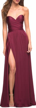La Femme Simple Strapless Jersey Dress with High Slit