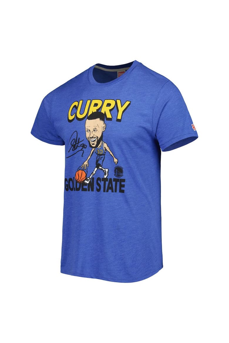 Men's Homage Stephen Curry Royal Golden State Warriors Player Caricature Tri-Blend T-Shirt, Alternate, color, Royal