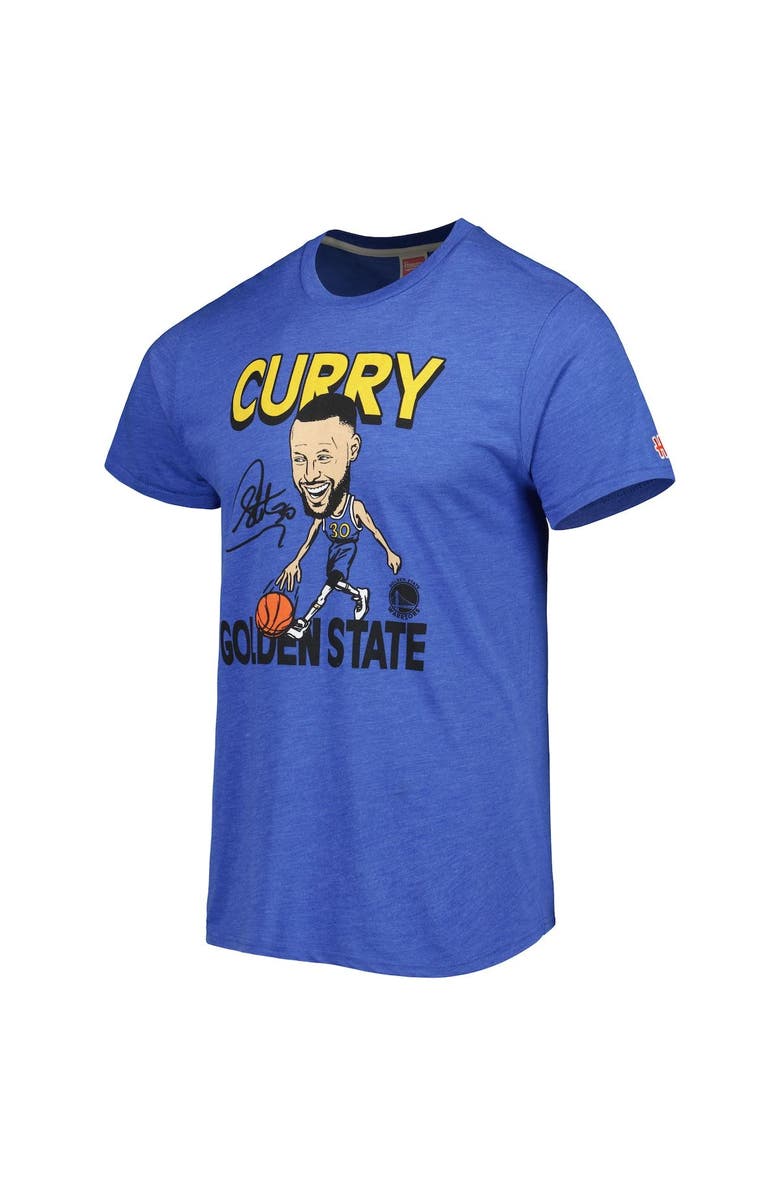 Homage Men's Homage Stephen Curry Royal Golden State Warriors Player Caricature Tri-Blend T-Shirt, Alternate, color, Royal