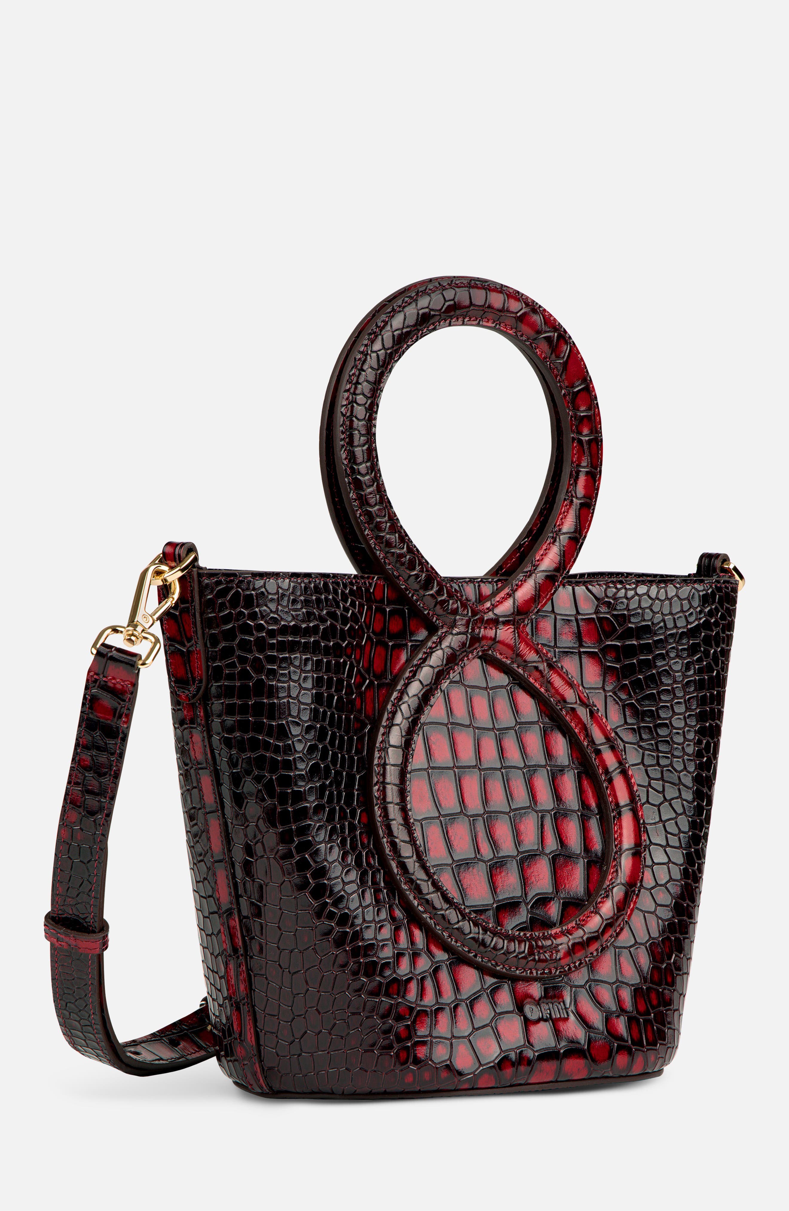 Infinity Bag - Burgundy and Black Crocodile Embossed, Alternate, color, Burgundy and Black