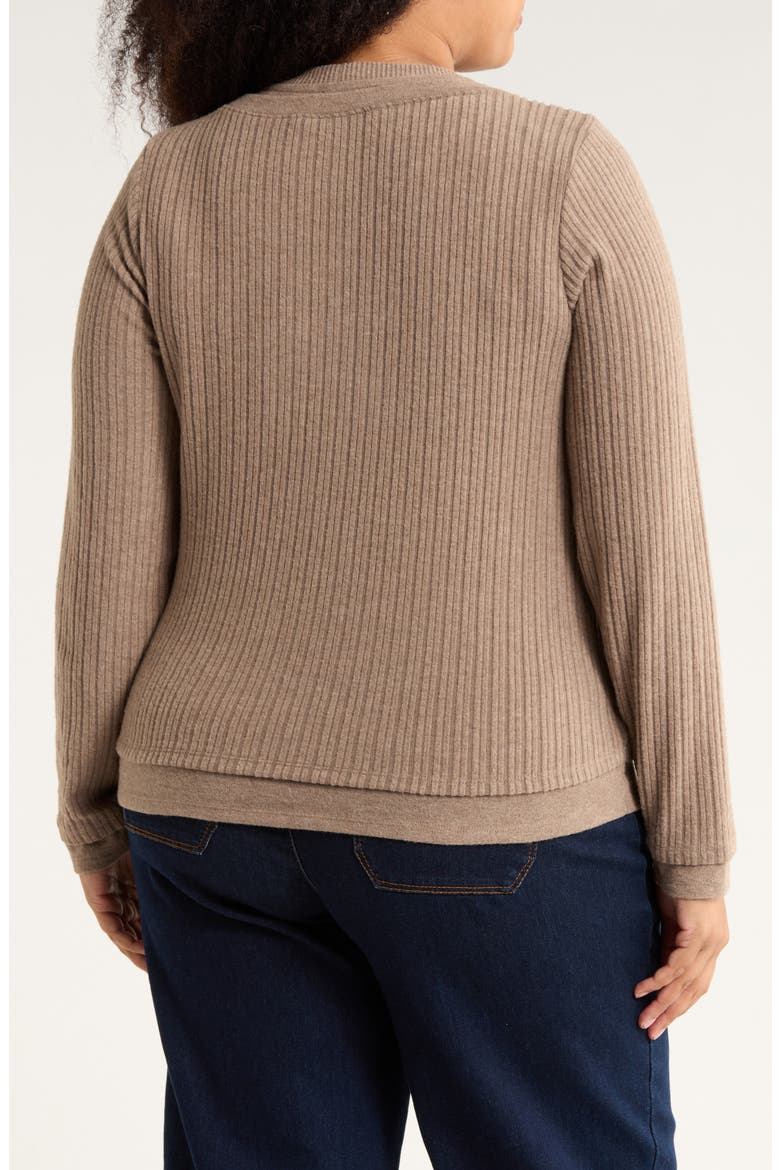 Twofer Long Sleeve Ribbed Top, Alternate, color, H BROWN