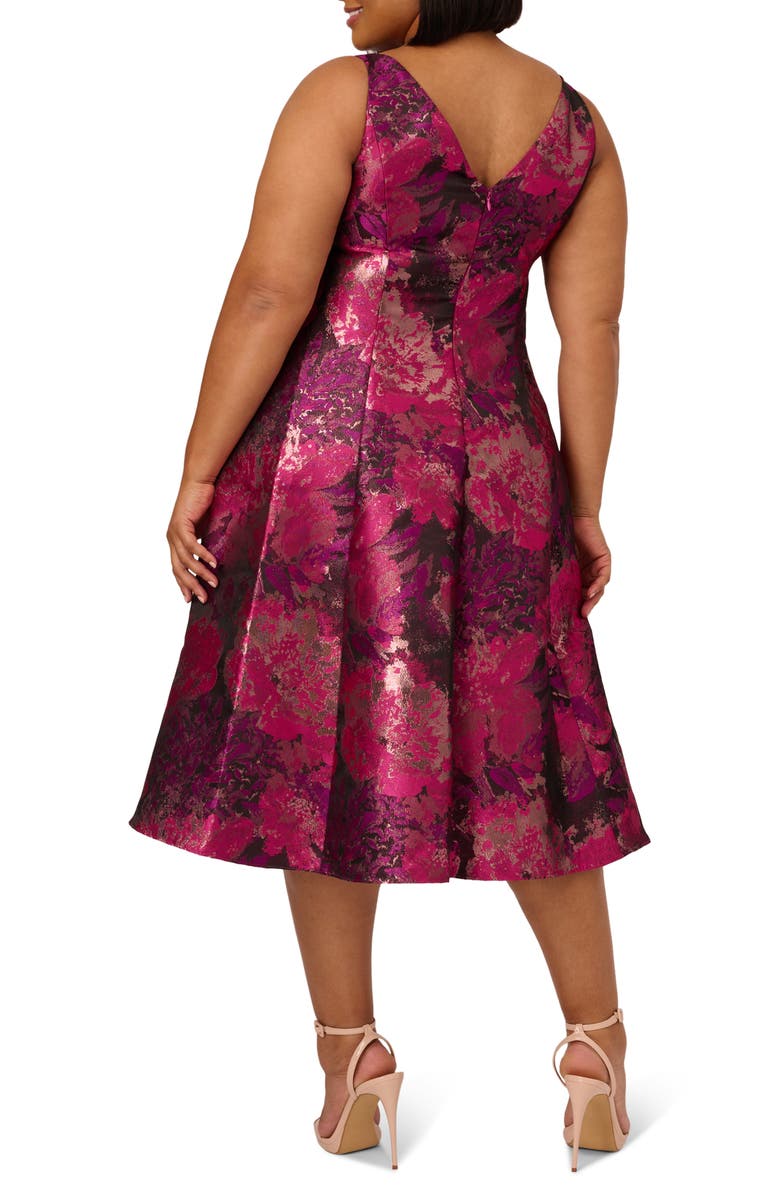 Adrianna Papell Metallic Floral Jacquard Fit & Flare Dress, Alternate, color, 