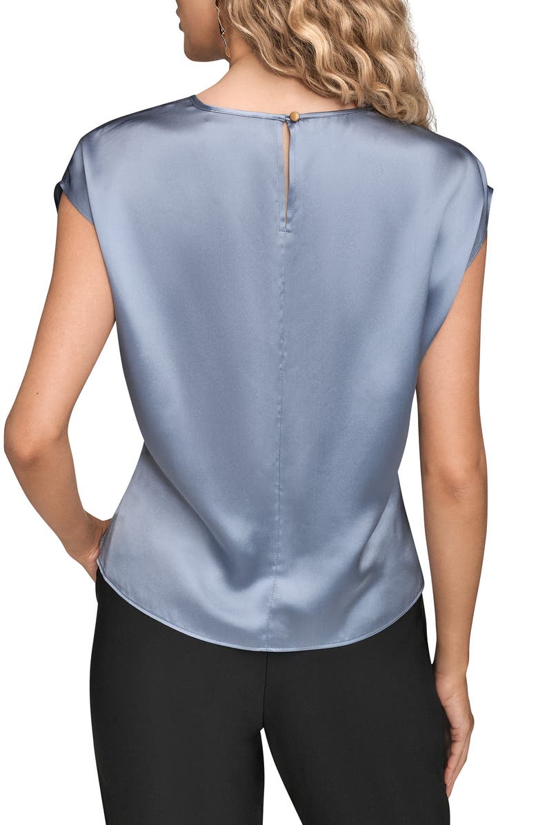 Donna Karan New York Cap Sleeve Stretch Silk Top, Alternate, color, Tempest