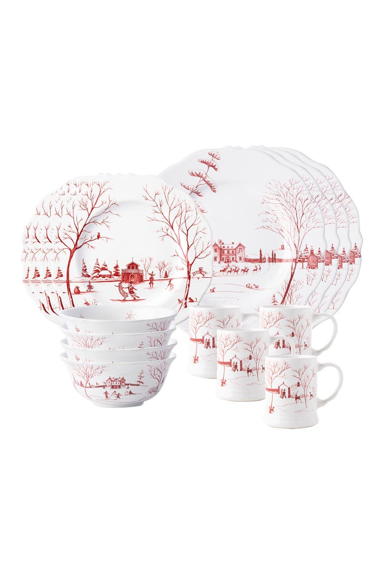 Country Estate Winter Frolic 16-Piece Dinnerware Set, Main, color, RUBY