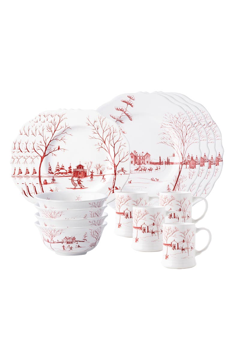 Juliska Country Estate Winter Frolic 16-Piece Dinnerware Set, Main, color, Ruby