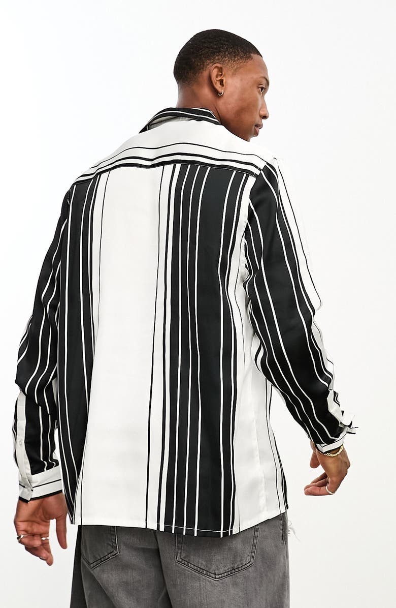 ASOS DESIGN Relaxed Fit Stripe Satin Bowling Shirt, Alternate, color,