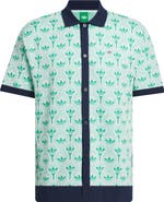 adidas Originals Trefoil & Tee Jacquard Short Sleeve Piqué Button-Up Shirt