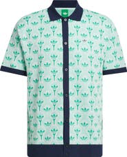 adidas Originals Trefoil & Tee Jacquard Short Sleeve Piqué Button-Up Shirt
