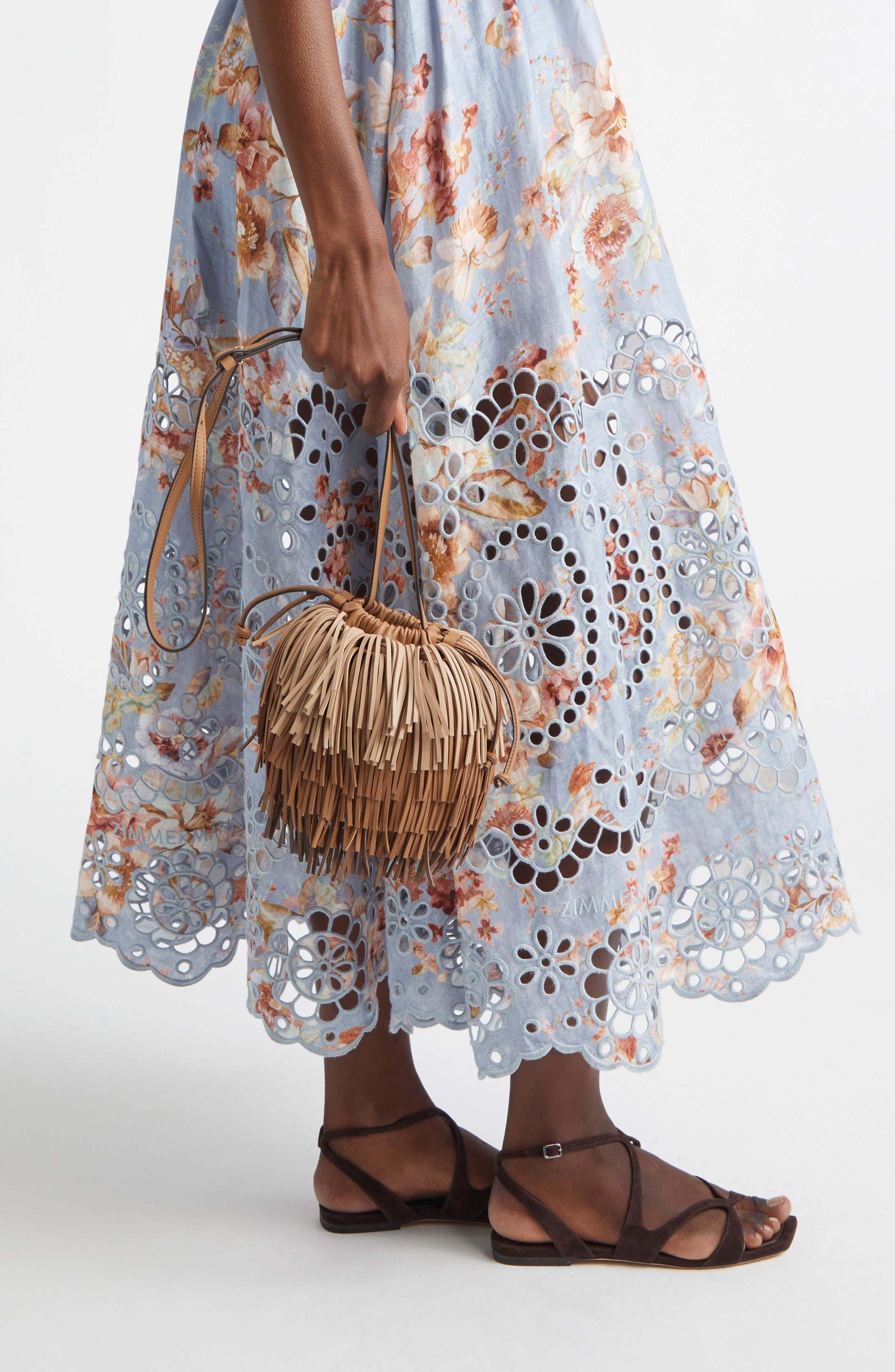 Zimmermann Fringe Leather Crossbody Bag, Alternate, color, Camel