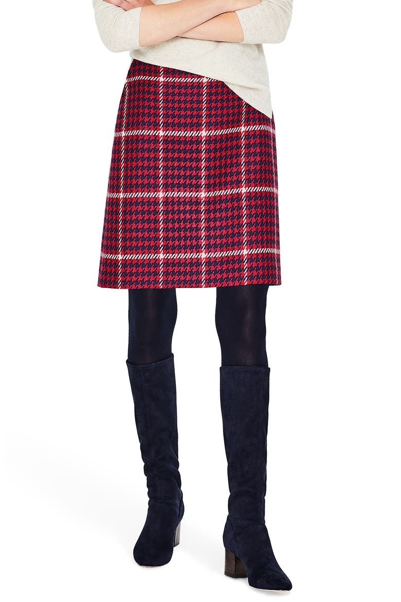 British Tweed Wool Mini Skirt, Main, color, POST BOX RED AND NAVY CHECK