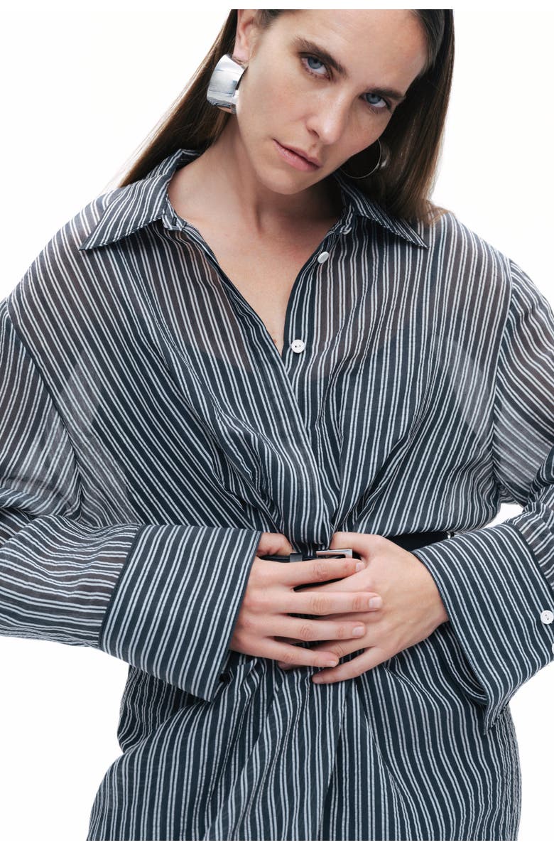 Nocturne Striped Sheer Shirt Dress, Alternate, color, 